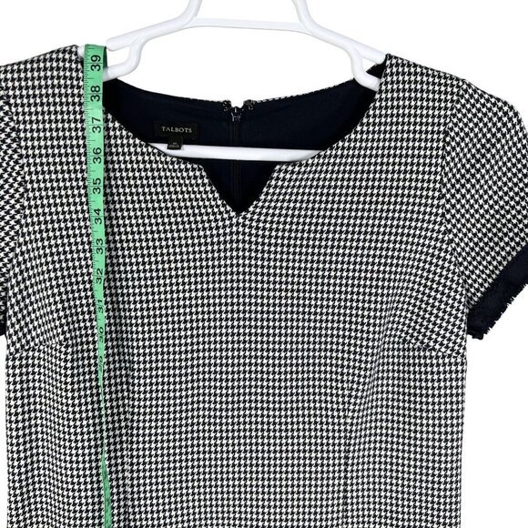 Talbots Womens 10 Black White Houndstooth Sheath Dress Short Sleeves Old Money - Picture 11 of 16